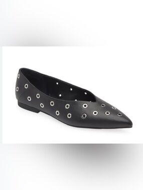 Nordstrom Open Edit Kyler Black Grommet Pointed Toe Ballet Flat